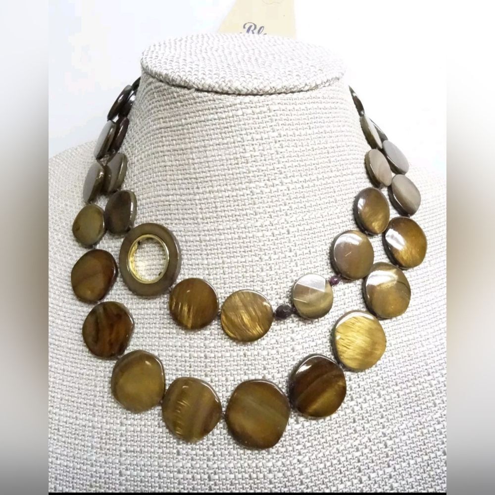 Brilliant Rich Brown Fall Color M.O.P. Shell Necklace NWT 16"+
